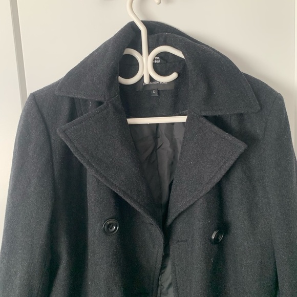 Jones New York Jacket Pea Coat Black Wool Blend - Picture 3 of 6